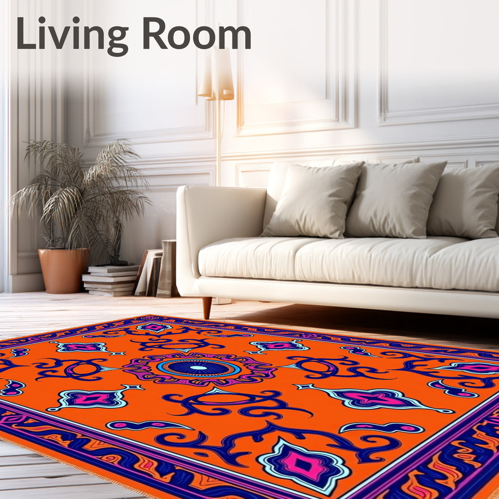 Vibrant Orange Floral Medallion Rug