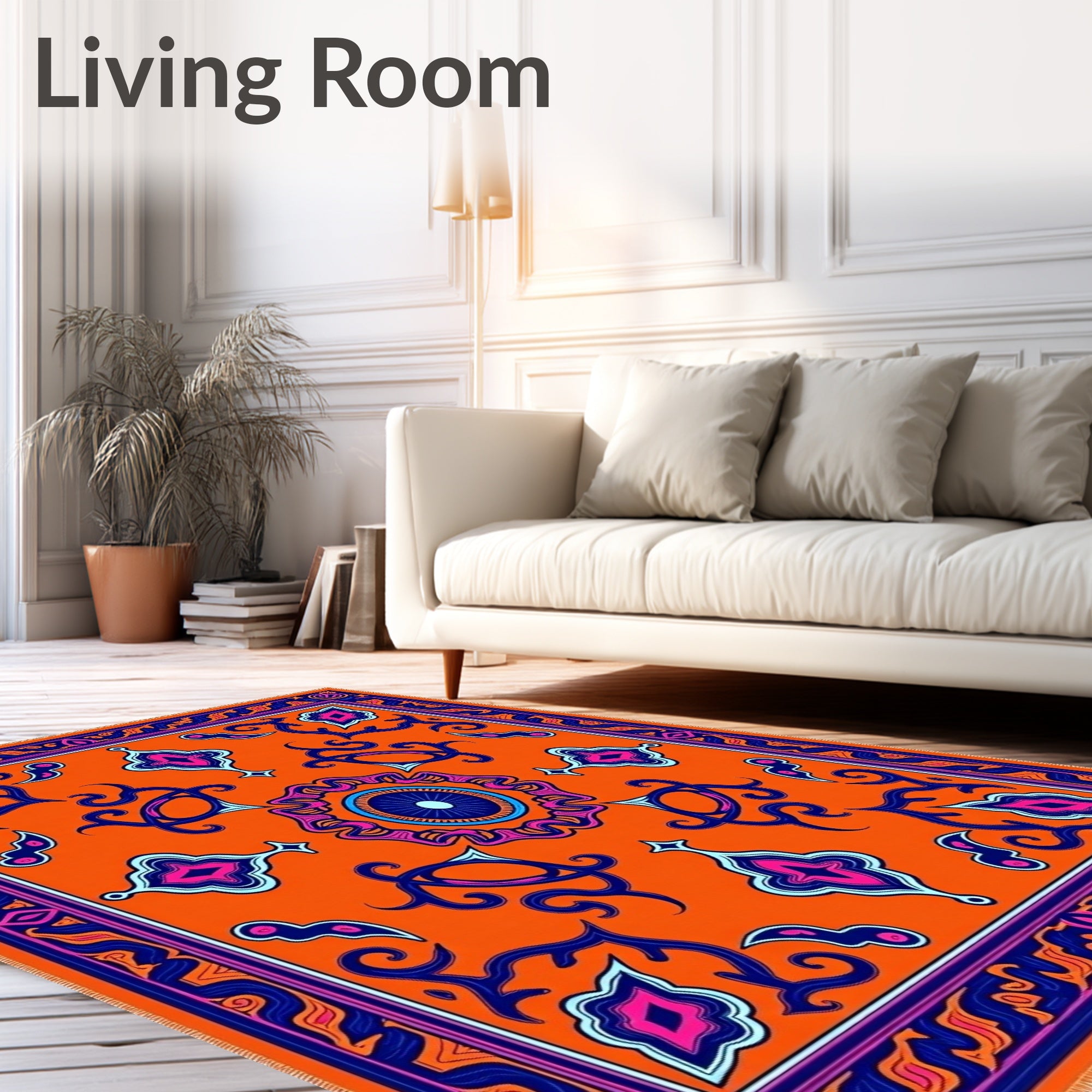 Vibrant Orange Floral Medallion Rug