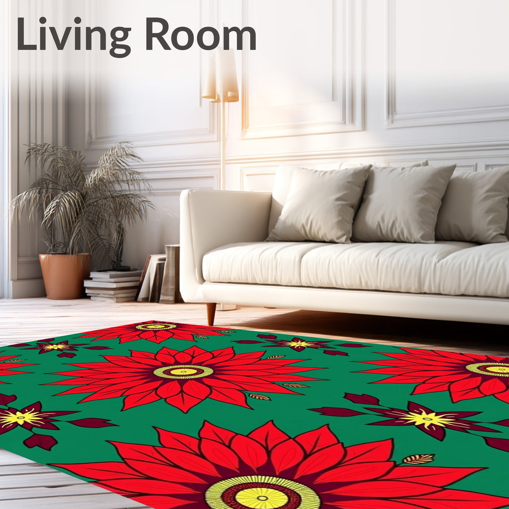 Bold Red Floral Medallion Emerald Rug