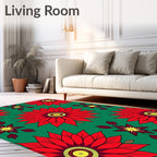 Bold Red Floral Medallion Emerald Rug