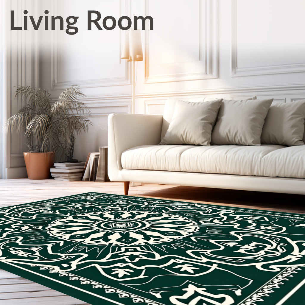 Emerald White Intricate Mandala Rug