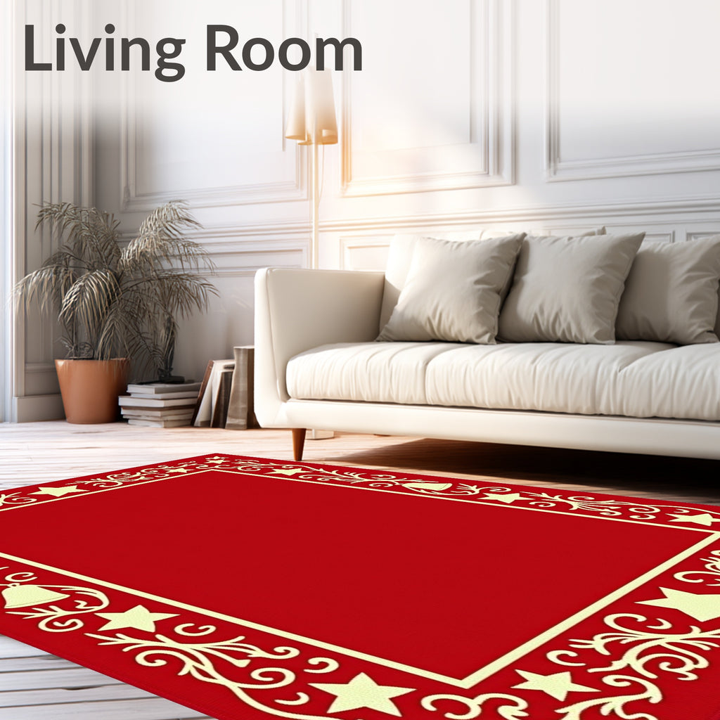 Festive Red Star Bell Border Rug
