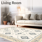 Classic Cream Gray Medallion Cross Rug