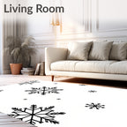 Black Snowflakes on White Background Rug