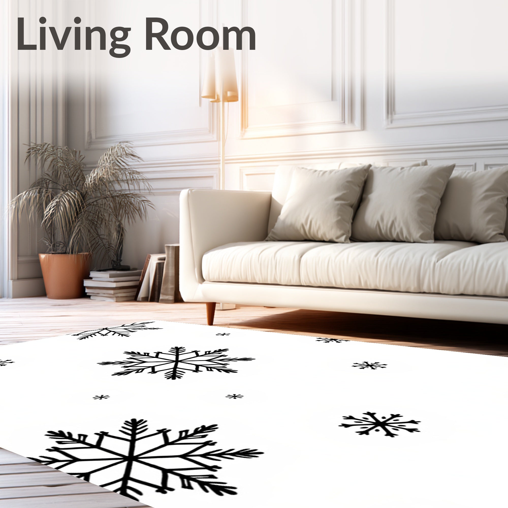 Black Snowflakes on White Background Rug