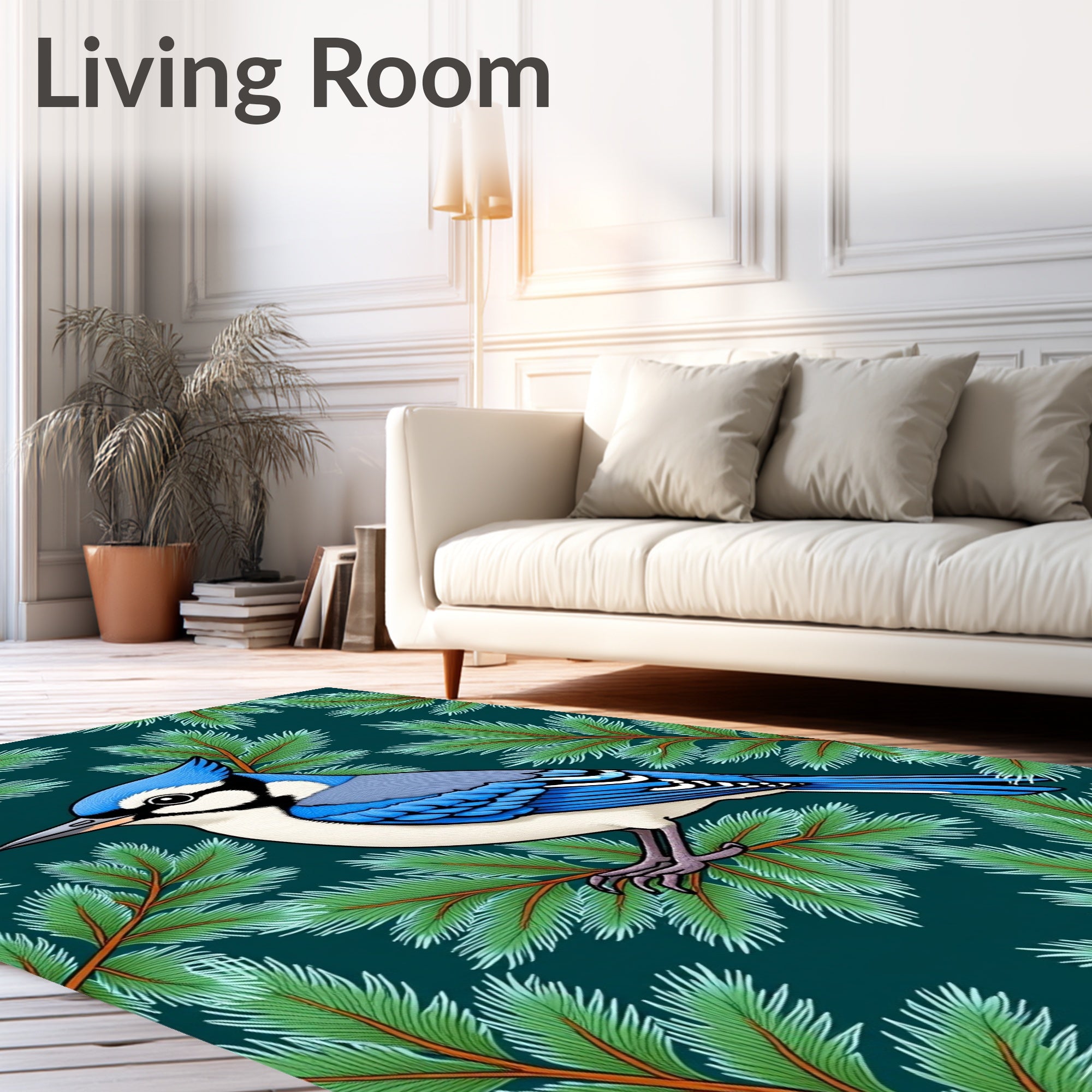Blue Jay Amongst Evergreen Branches Rug
