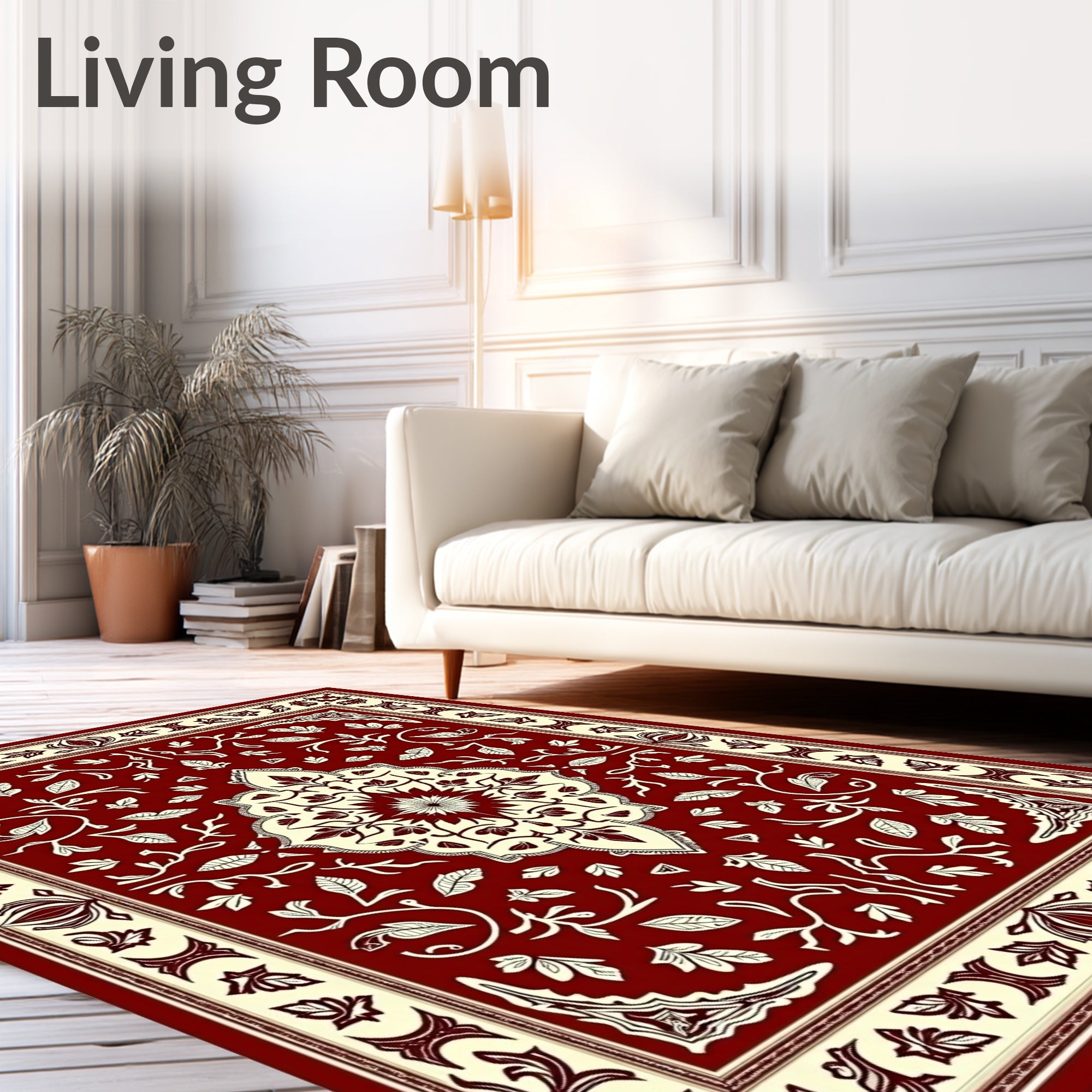 Rich Red Ivory Floral Vine Rug