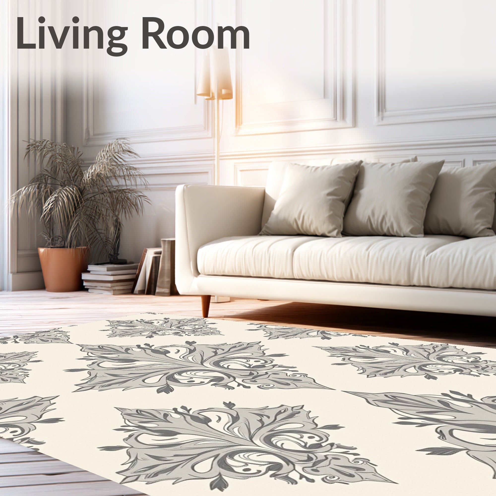 Elegant Gray Floral Damask Arrangement Rug