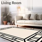 Cream Black Abstract Geometric Frame Rug