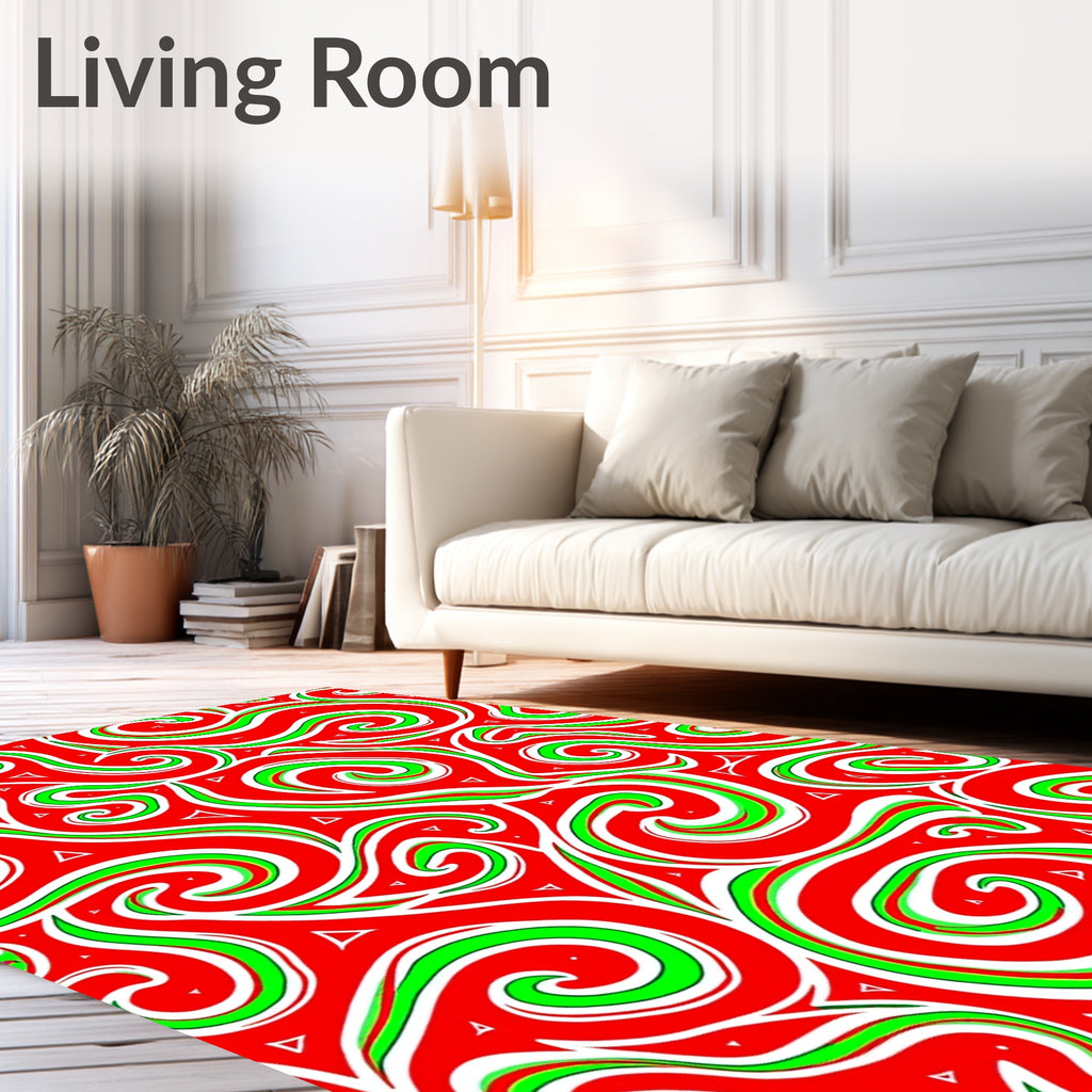 Whimsical Red Green Swirl Abstract Rug