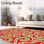 Whimsical Red Green Swirl Abstract Rug