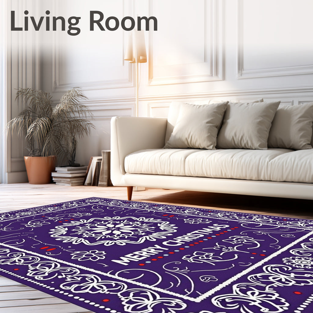 Purple White Floral Snowflake Medallion Rug