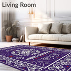 Purple White Floral Snowflake Medallion Rug