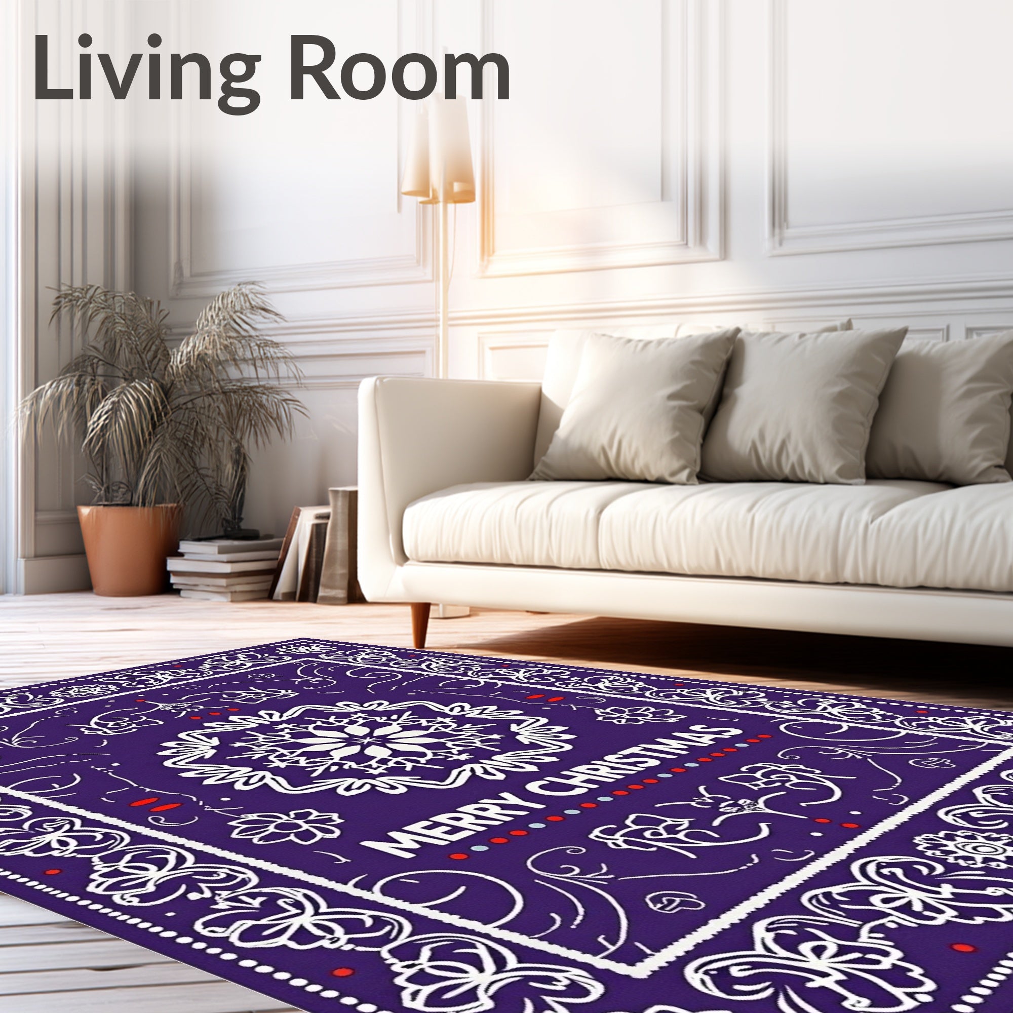 Purple White Floral Snowflake Medallion Rug