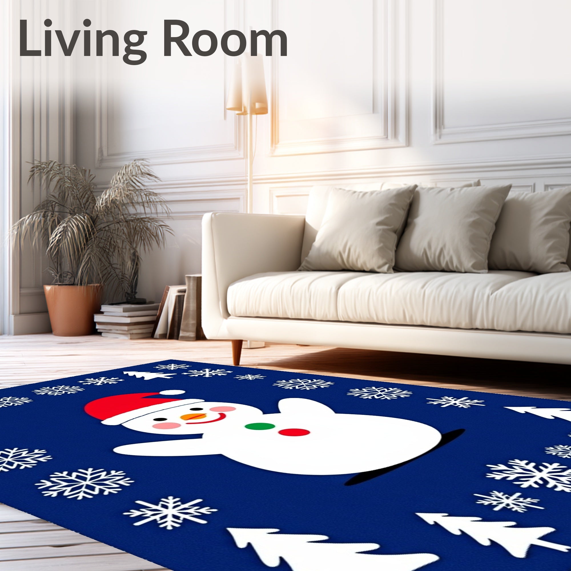 Festive Blue Snowman Snowflake Trees Rug