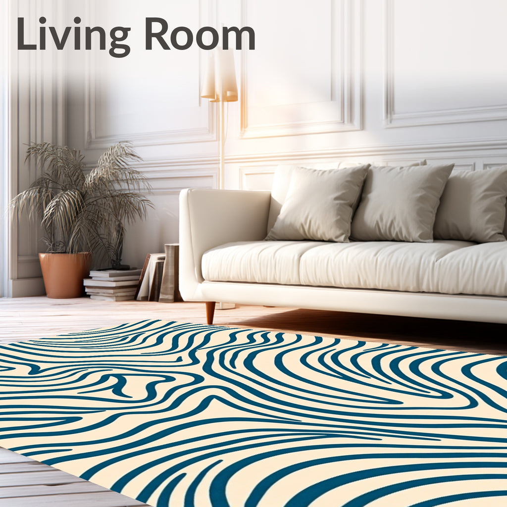 Navy Blue Contemporary Flowing Lines Rug