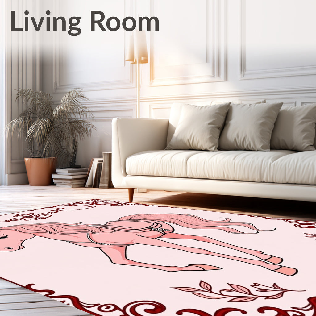 Pastel Pink Horse Carousel Frame Rug