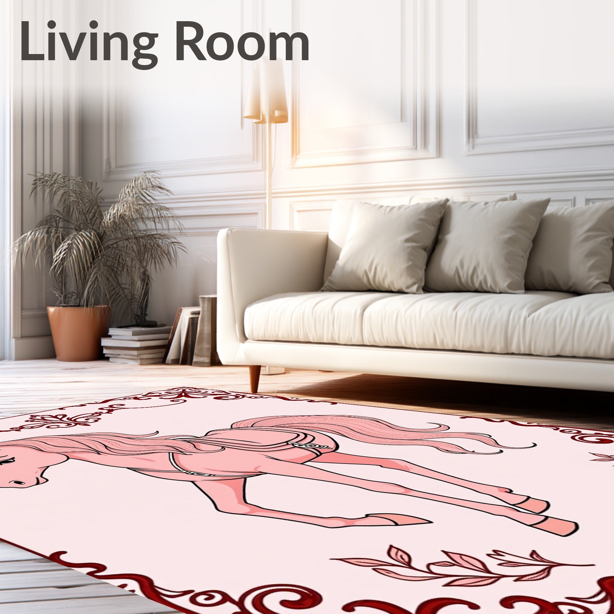 Pastel Pink Horse Carousel Frame Rug