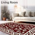 Deep Red Ivory Floral Vine Medallion Rug