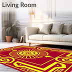 Crimson Yellow Geometric Sunburst Rug