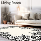 Elegant Black White Floral Arabesque Border Rug