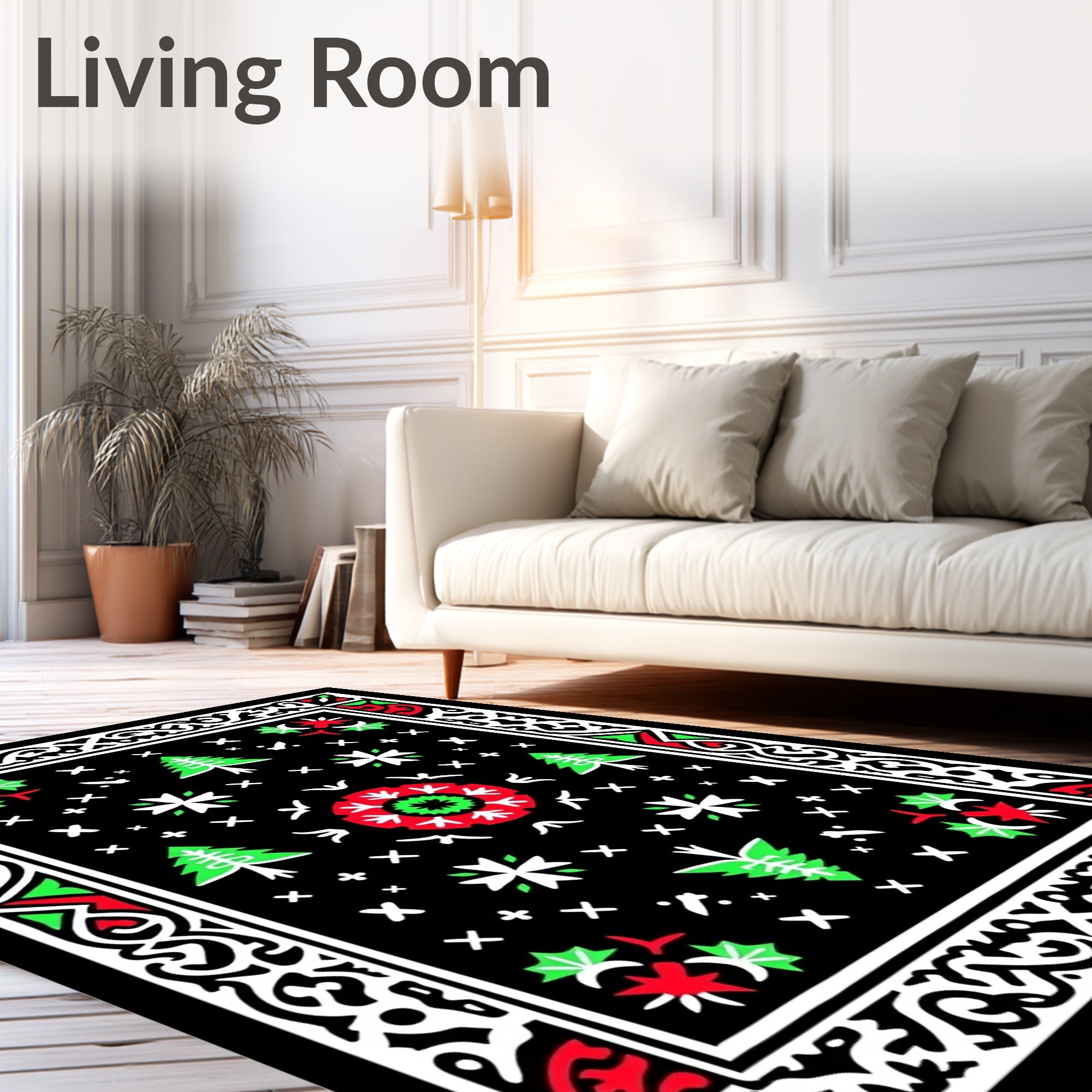 Crimson Green Red Tree Mandala Rug