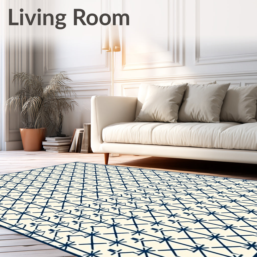 Classic Navy Lattice Geometric Rug