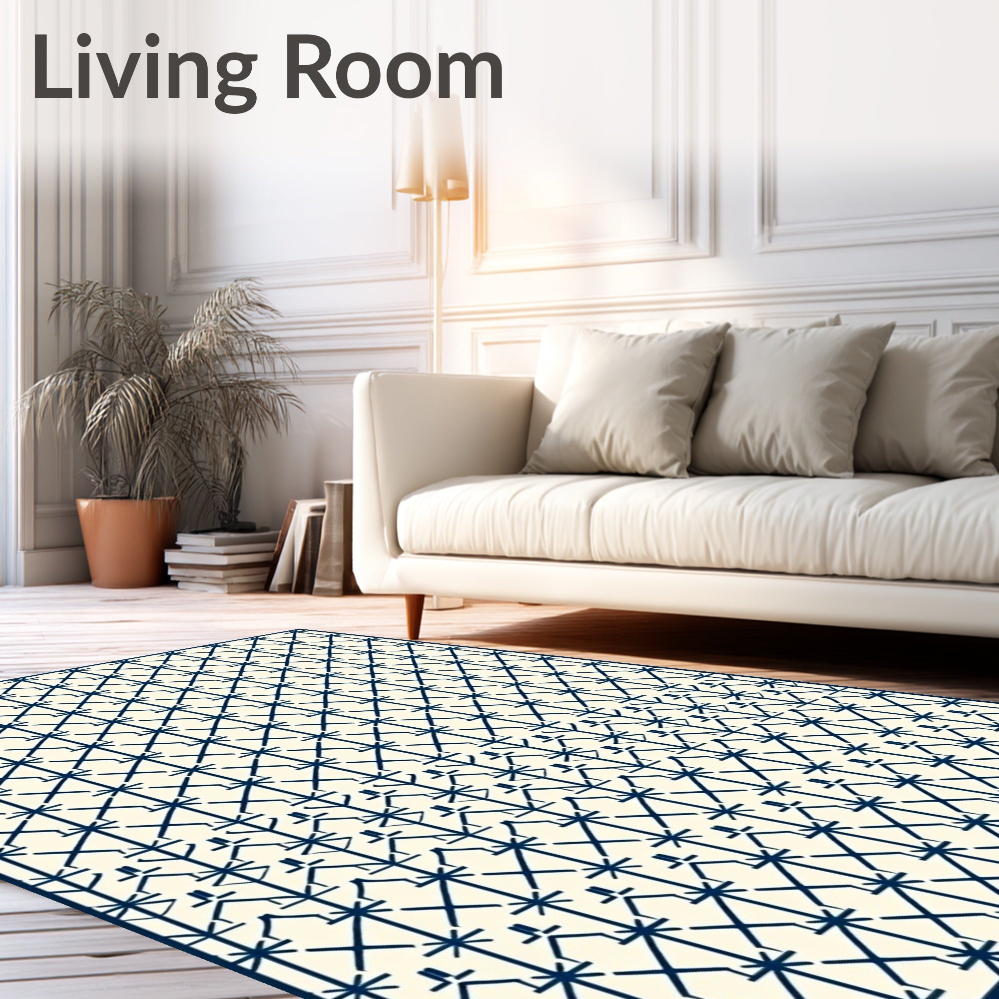Classic Navy Lattice Geometric Rug
