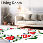 Whimsical Red Mushroom Blue Flower Meadow Rug