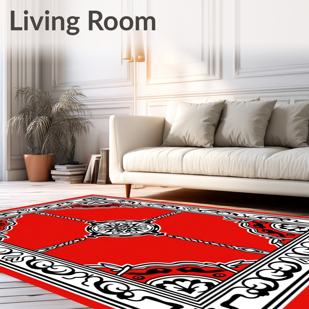 Bold Red and Black Ornate Medallion Rug