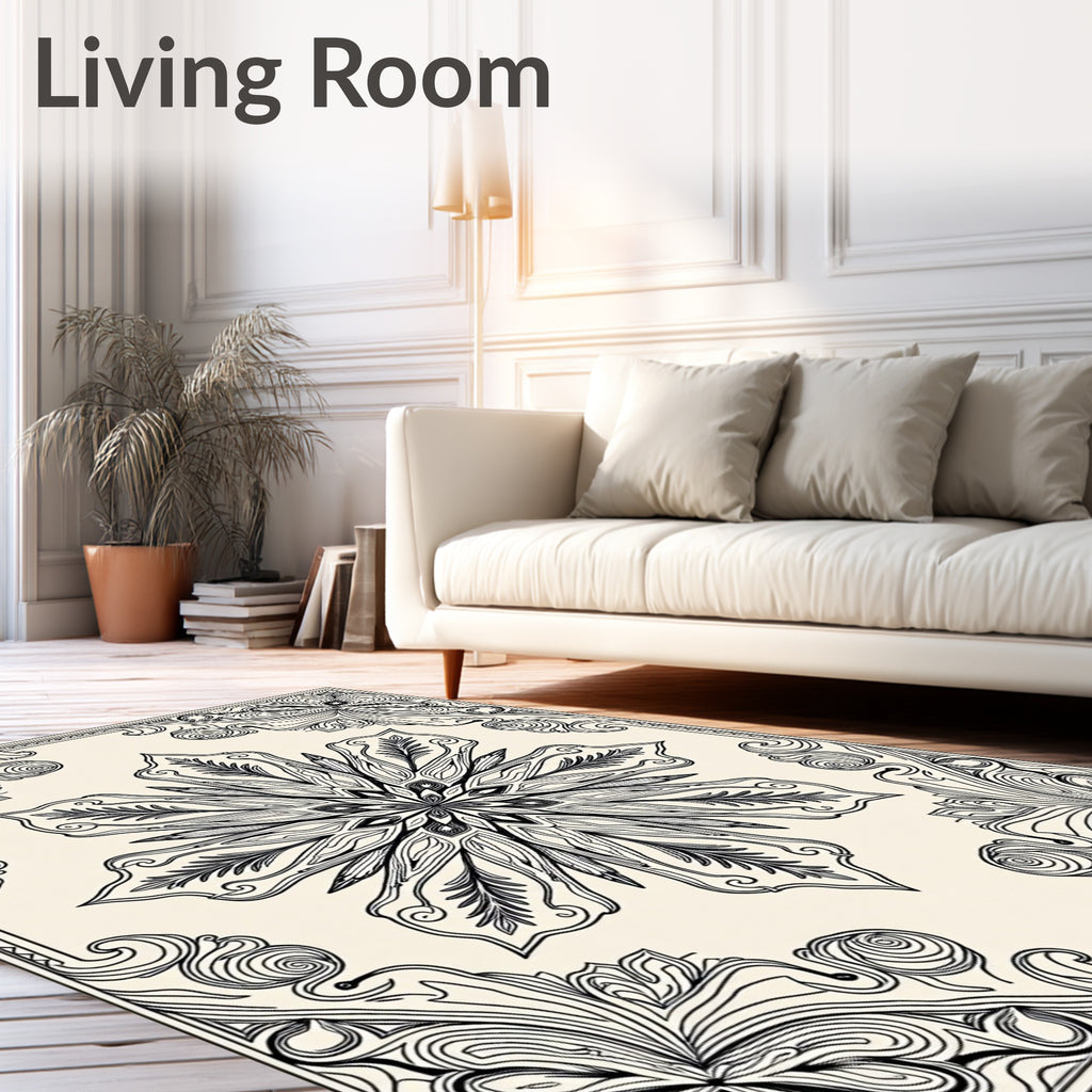 Intricate Ivory Floral Mandala Rug