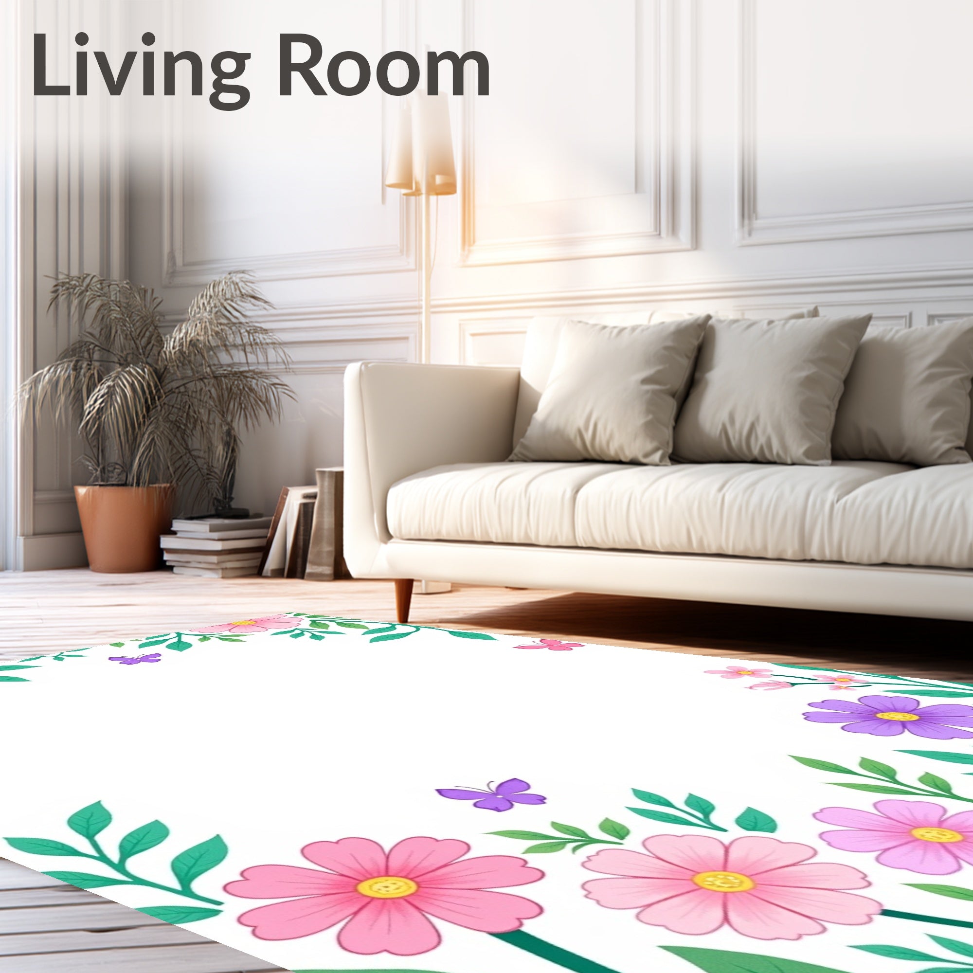 Pink Purple Blooming Garden Butterfly Rug