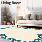 Elegant Teal Floral Scroll Border Rug