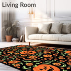 Orange Pumpkin Black Halloween Vines Rug