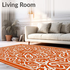 Orange White Intricate Floral Medallion Rug