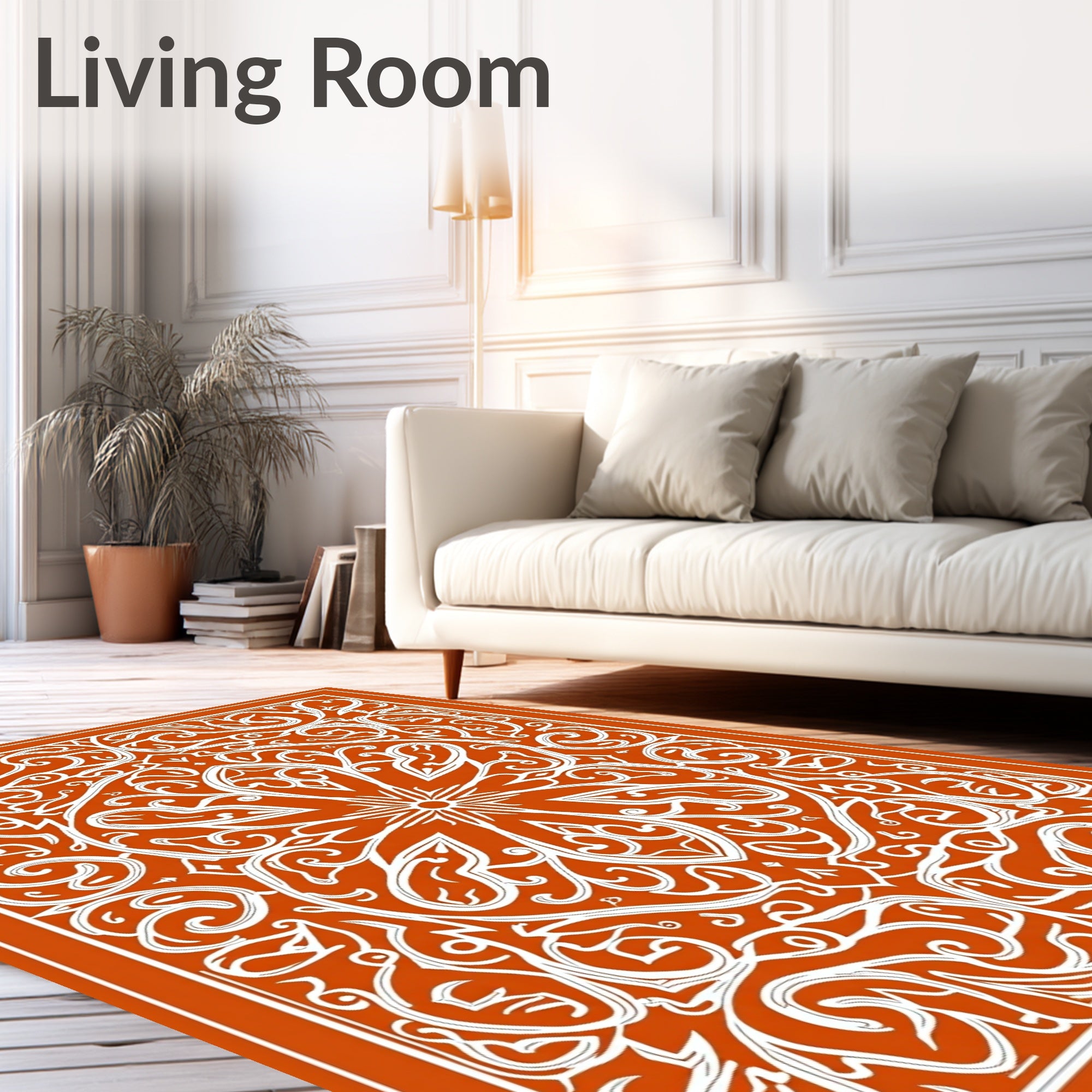 Orange White Intricate Floral Medallion Rug