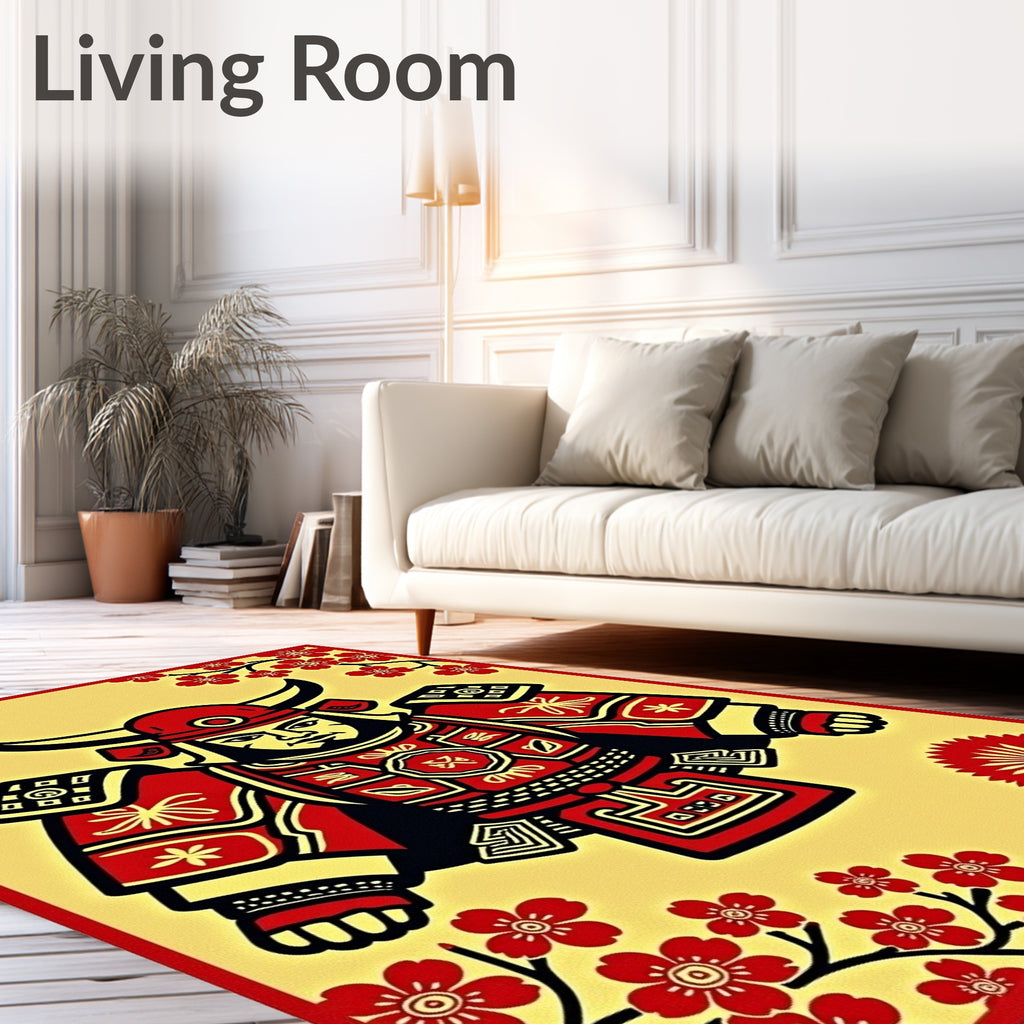 Crimson Samurai Warrior Cherry Blossom Rug