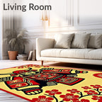 Crimson Samurai Warrior Cherry Blossom Rug