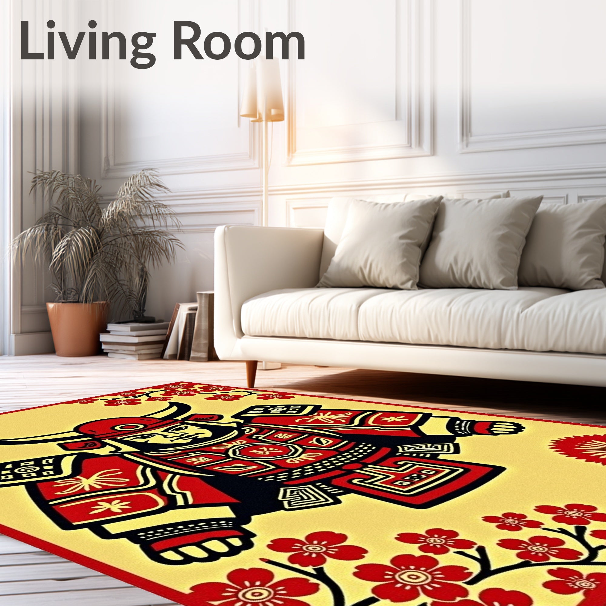 Crimson Samurai Warrior Cherry Blossom Rug