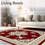 Deep Crimson Floral Medallion Border Rug