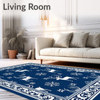Navy White Winter Reindeer Snowflakes Border Rug