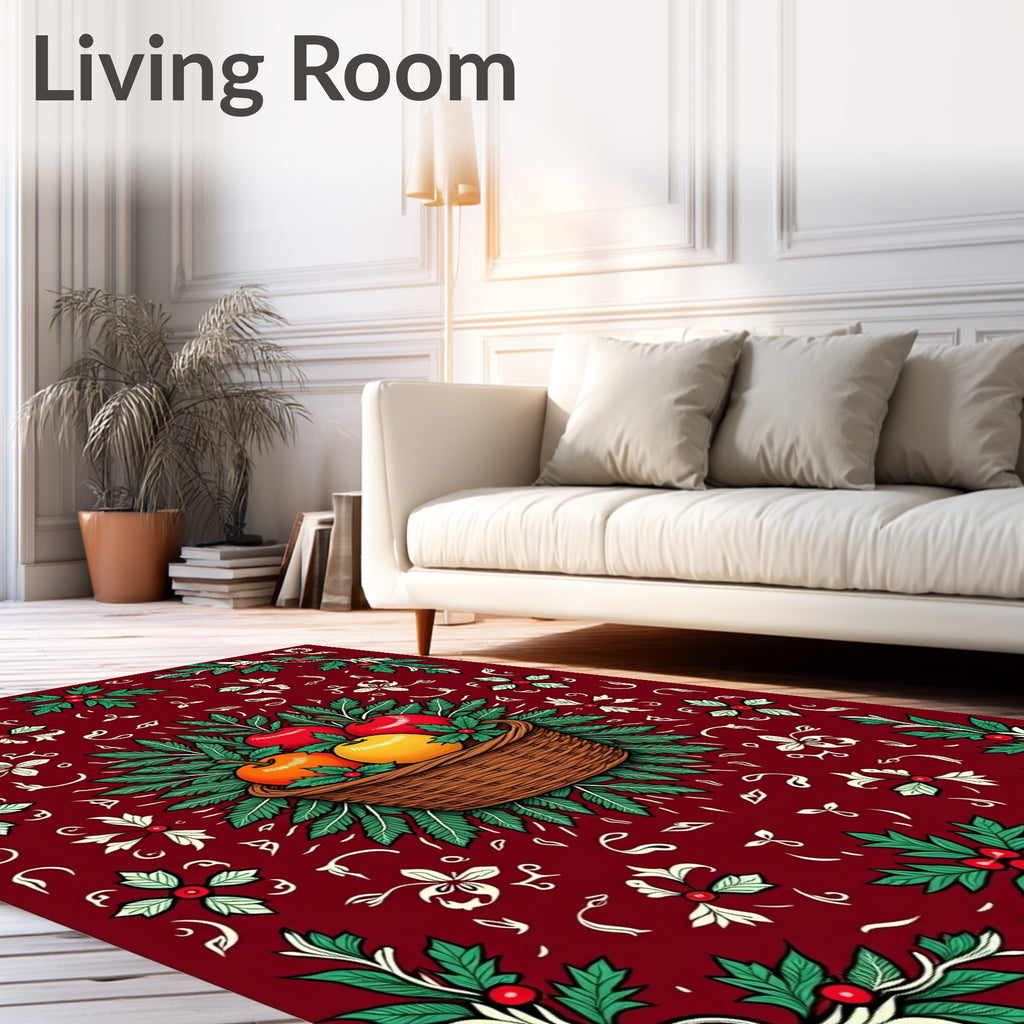 Rich Red Fruit Basket Whimsical Holly Rug
