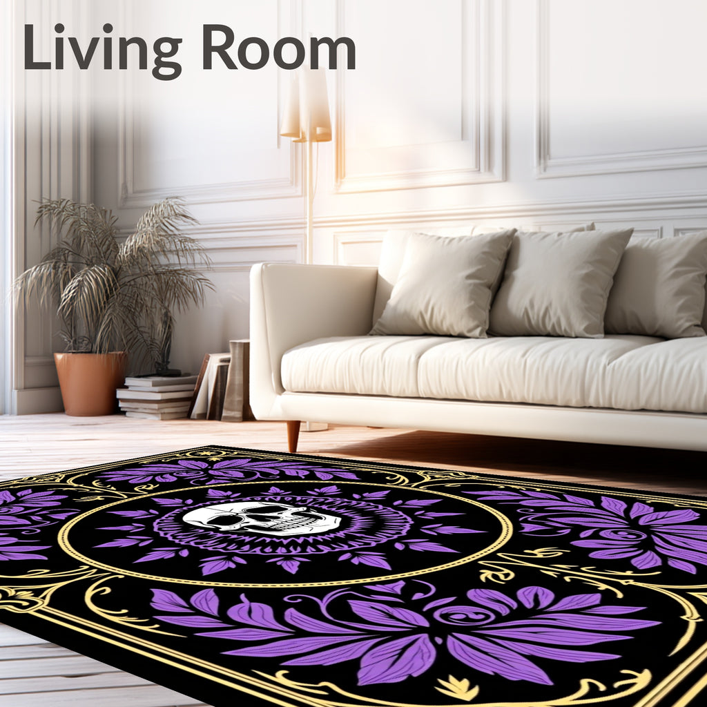 Purple Floral Skull Medallion Rug