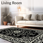 Cream Black Damask Ornamental Rug