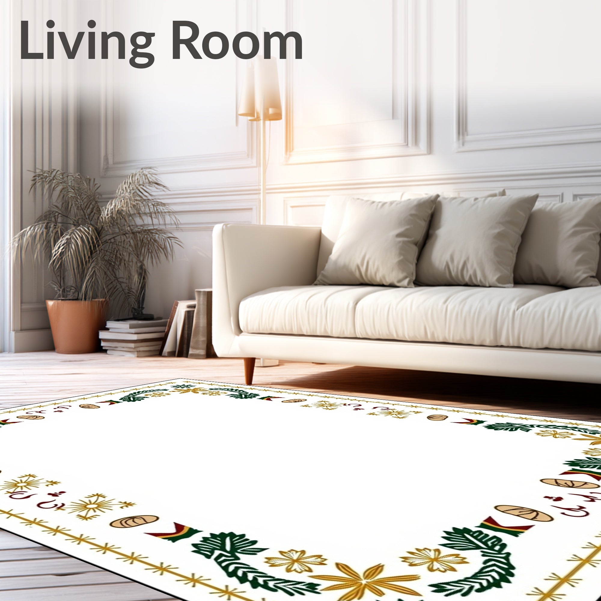 Golden Leaf and Star Embellished Border Rug