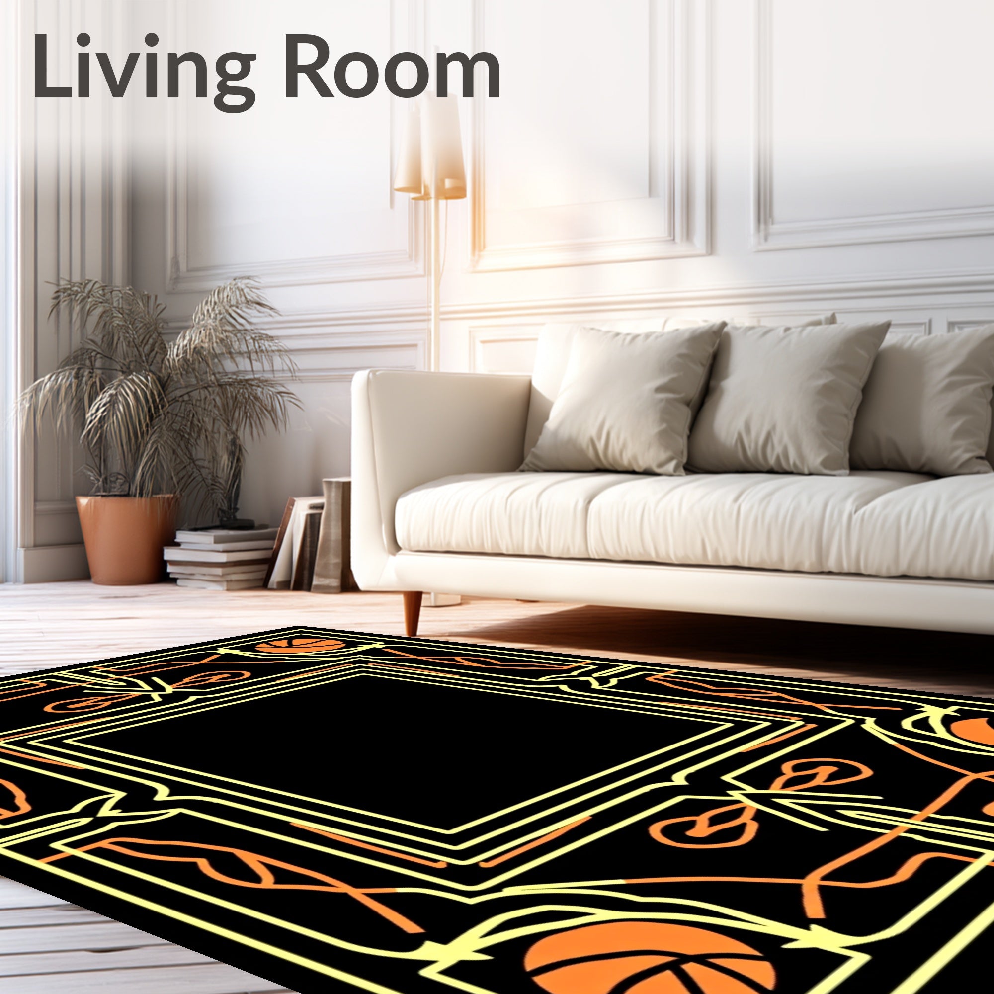 Art Deco Orange Basketball Frame Rug