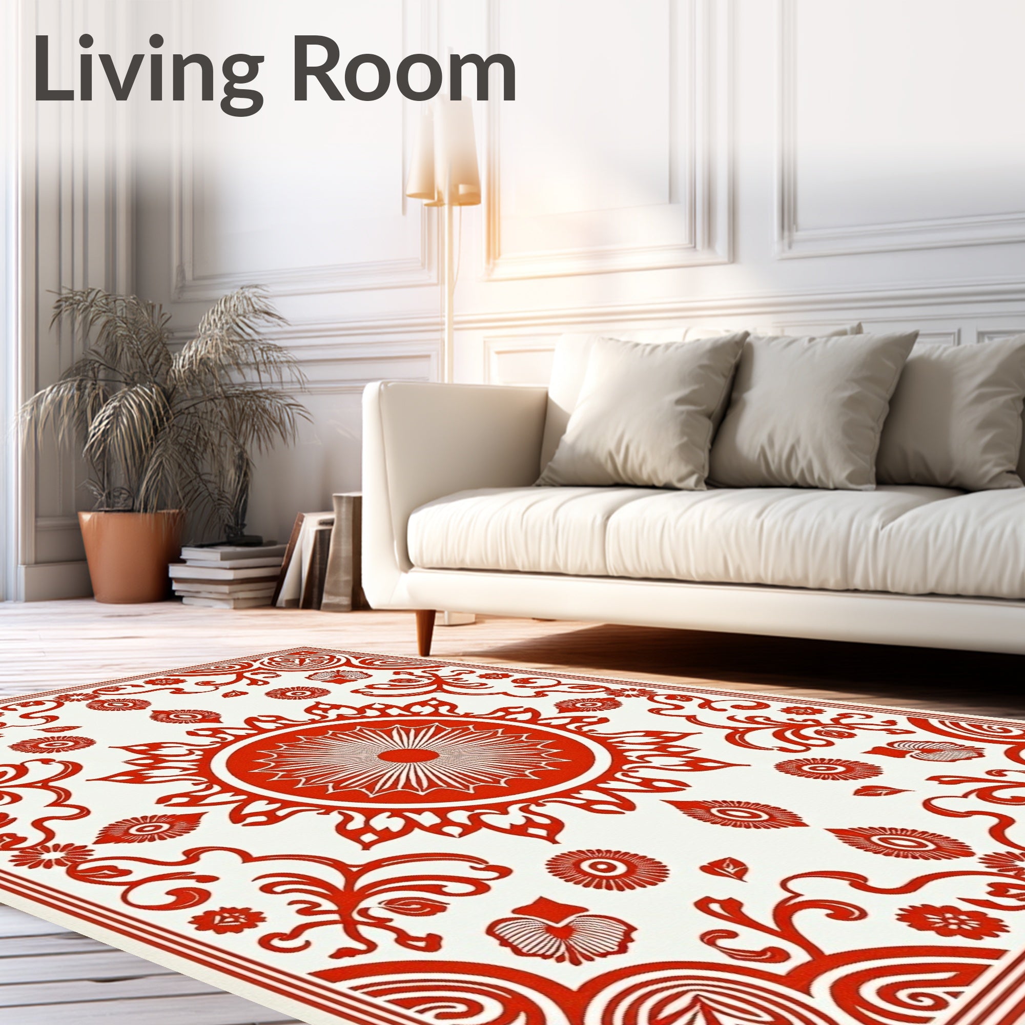 Crimson Sunburst Floral Medallion Rug