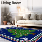 Festive Green Christmas Tree Snowflakes Rug