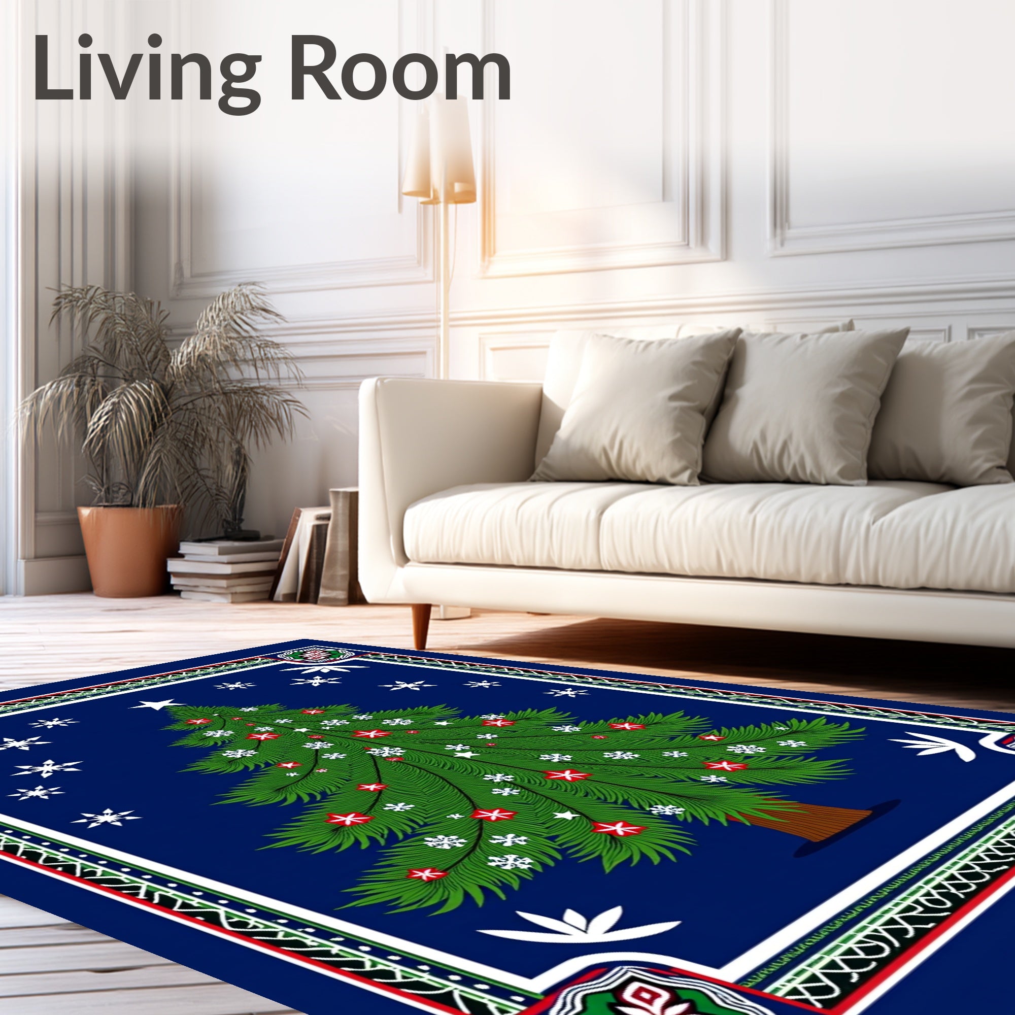 Festive Green Christmas Tree Snowflakes Rug