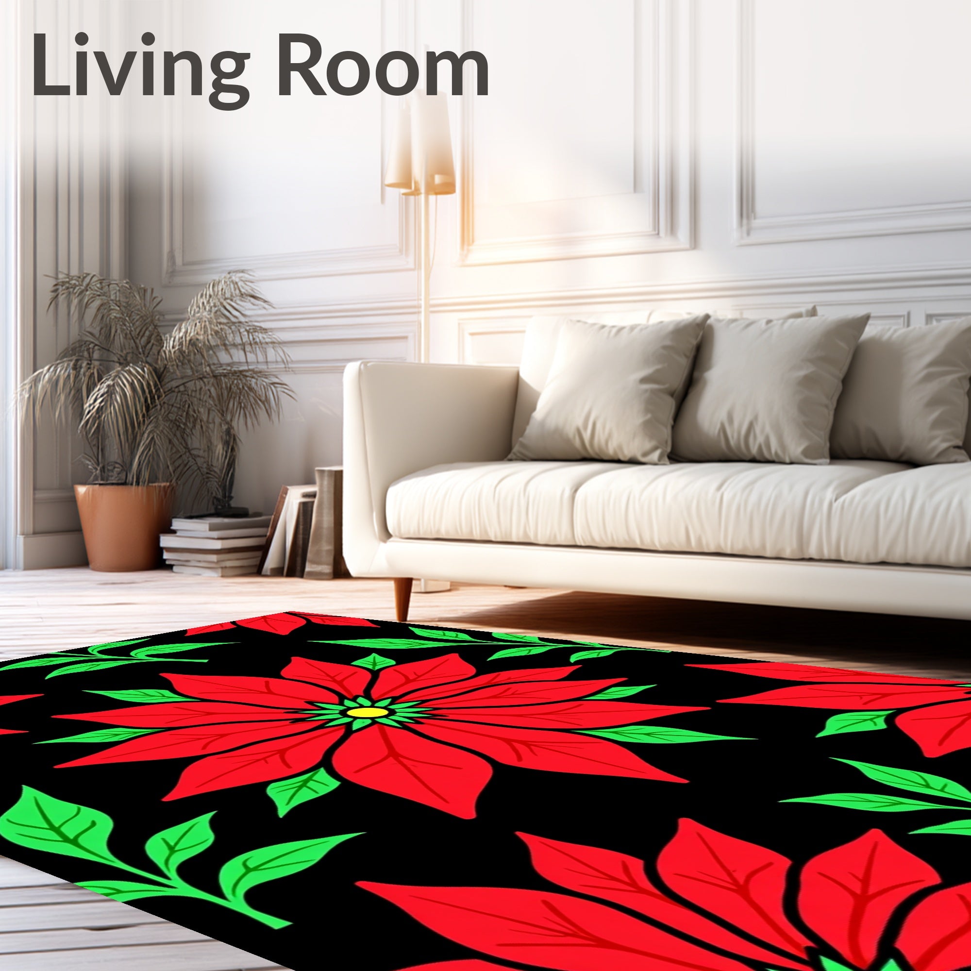 Bold Red Poinsettia Floral Cluster Rug
